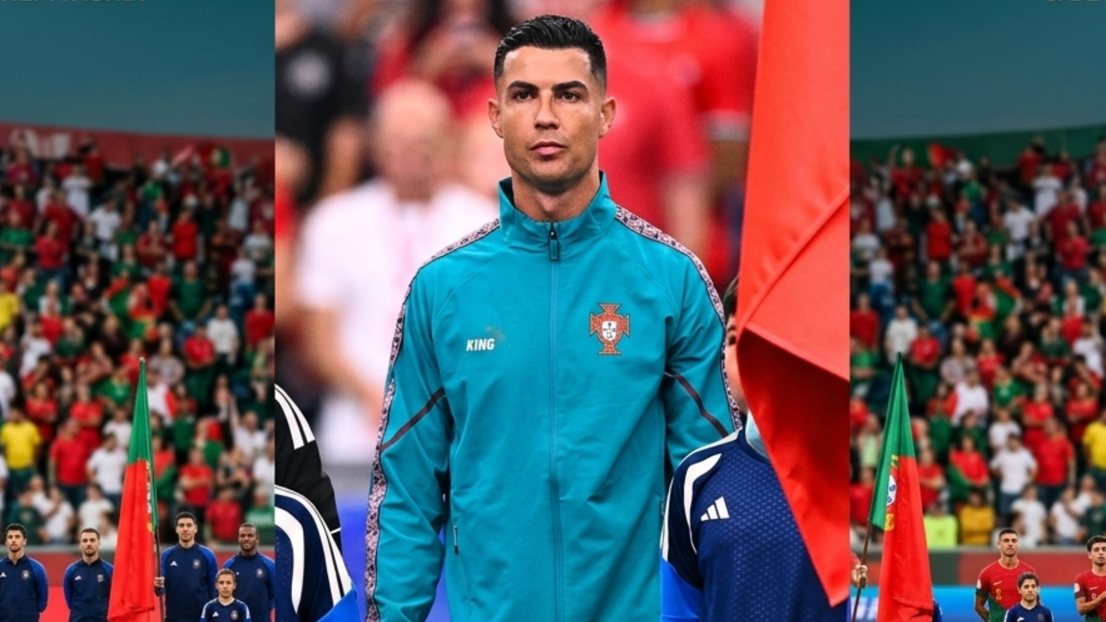 Cristiano Ronaldo FIFA World Cup 2026 Teal FPF Crest Slim-Fit Track Jacket with Geometric Sleeve Tape