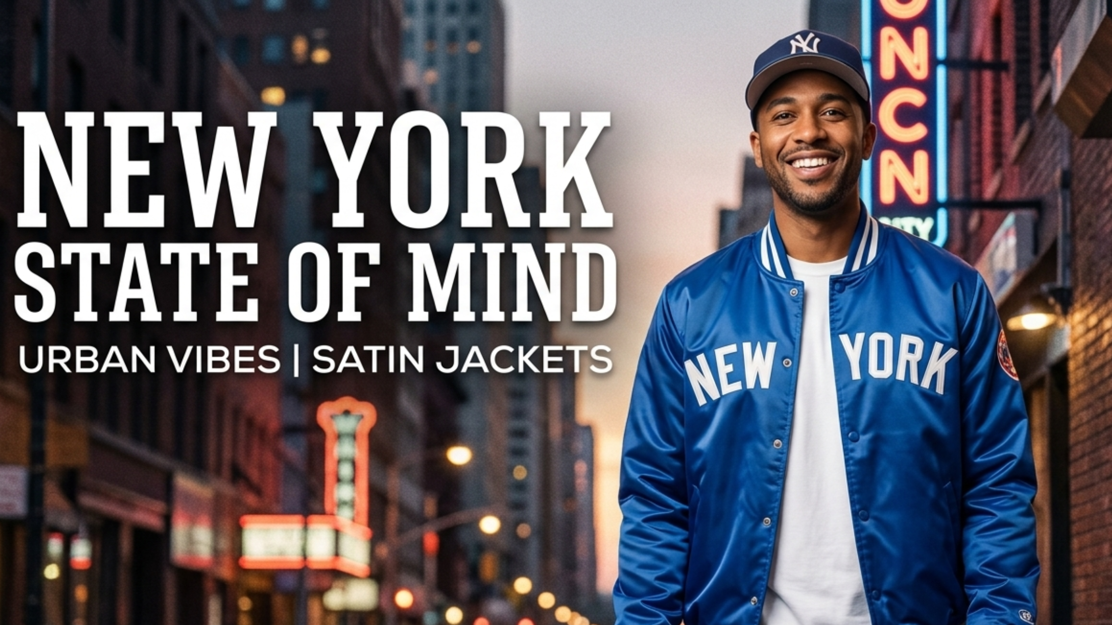 The Tonight Show 2026 Anthony Ramos Blue Varsity Jacket with Orange and White NEW YORK Lettering Satin Bomber Style